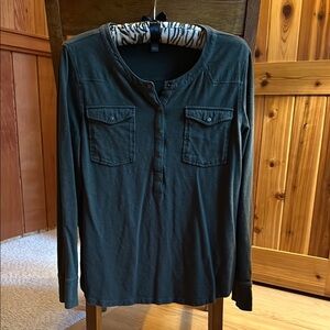 Women’s Dark Green Henley Shirt- medium